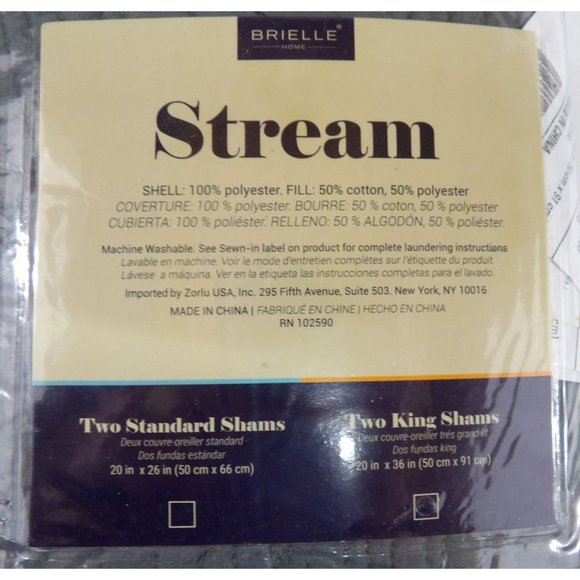 Stream Two King Dark Gray Shams 20X36 in.  NWT - Picture 3 of 4